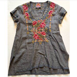 Johnny Was embroidered floral linen tunic top/dress - small